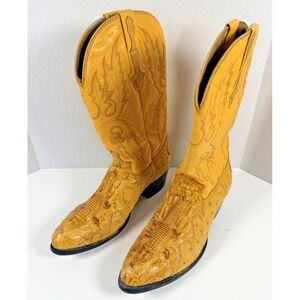 Mens Rodeo Bravo 3D Embossed Crocodile Ostrich Print Cowboy Boots 29 1/2